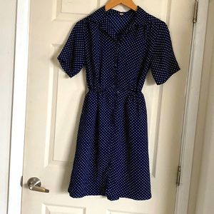 Vintage blue and white polka dot dress